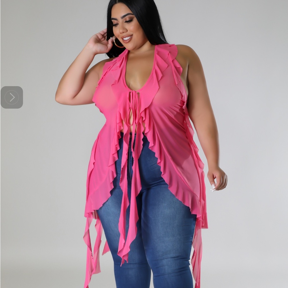 Pink Backless Ruffled Tank Top - Picture 2 of 3